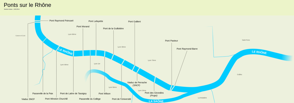 Carte des Ponts de Lyon sur le Rhône