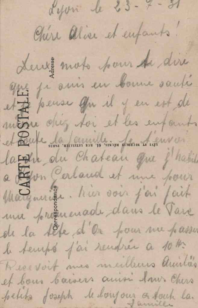 LYON-LA MOUCHE - Ecole des Mutilés de Lyon Gerland, carte postale verso