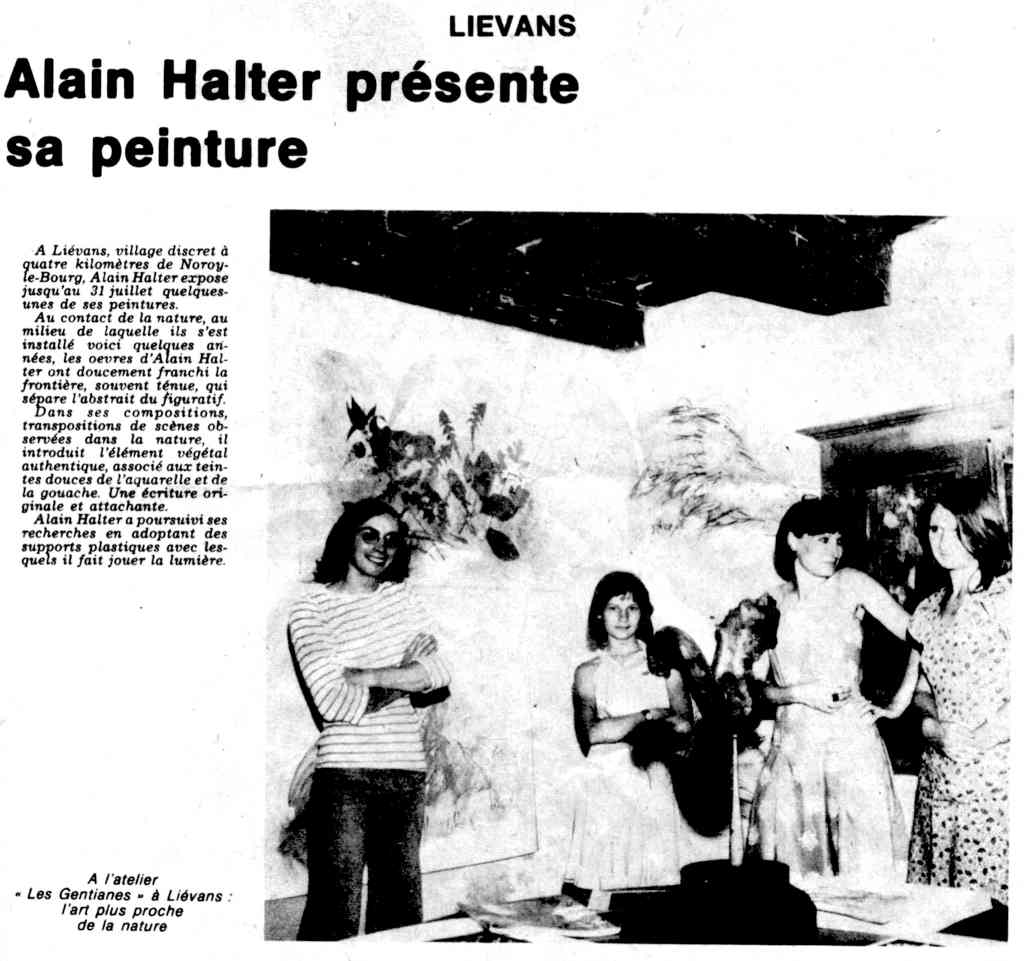 Article de presse, exposition Atelier Les Gentianes à Liévans, juin-juillet 1976