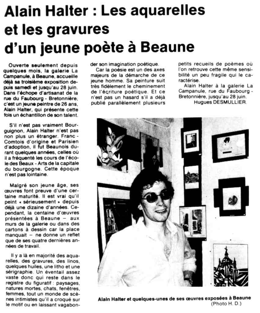 Article de presse, exposition Galerie La Campanule à Beaune, juin 1980