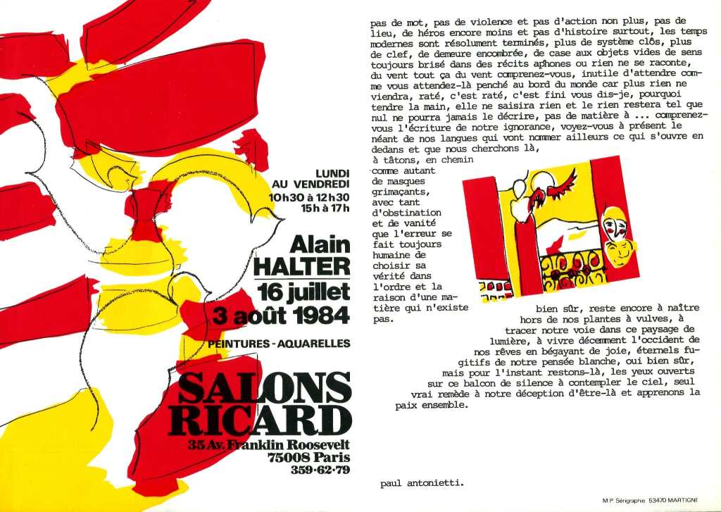 Livret d'exposition Salons Ricard à Paris, juillet-août 1984