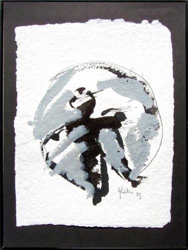 Gouache d'un bonhomme noir, blanc et gris inscrit dans un cercle