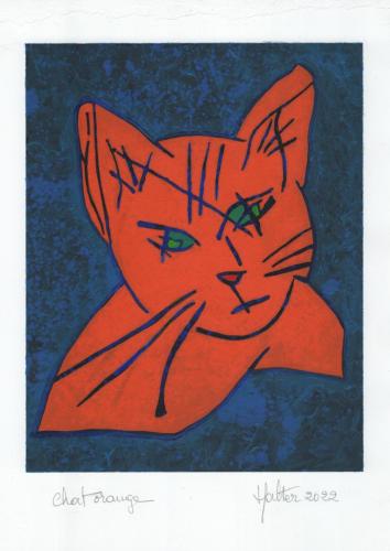 CHAT ORANGE ACRYLIQUE