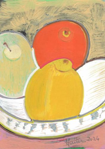 COMPOTIER ET TROIS FRUITS
