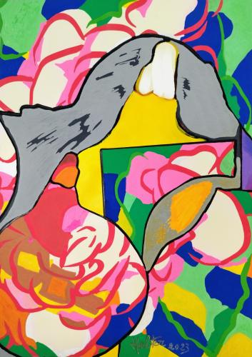 DEUX POTIRONS ET FLEURS DE BÉGONIA