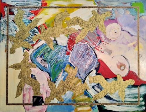 Six bonhommes déambulant autour d'un nu endormi